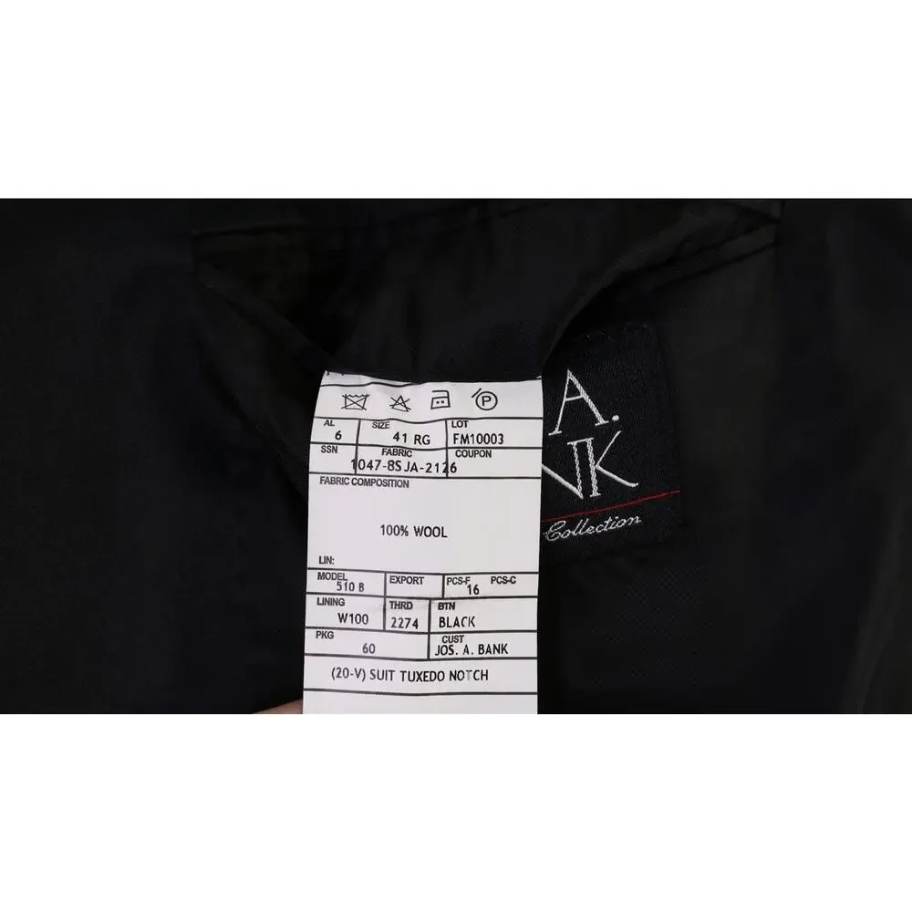 Jos A Bank Signature Black 1-Btn Notch Lapel Tuxedo Formal Wedding Suit 41R 42R